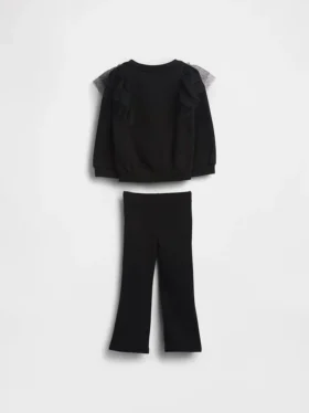 Conjunto de sudadera de tul y leggings acampanados con ribete para bebés y niños pequeños