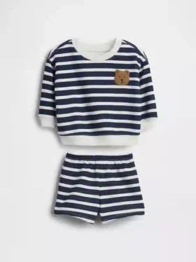 Conjunto de sudadera y pantalones cortos para bebé Vintagesoft con rayas de ositos