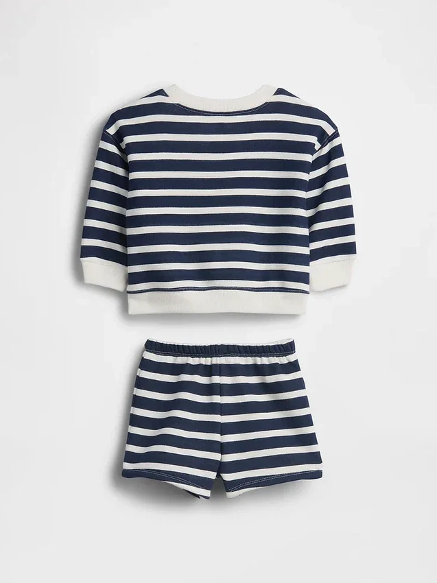 Conjunto de sudadera y pantalones cortos para bebé Vintagesoft con rayas de ositos