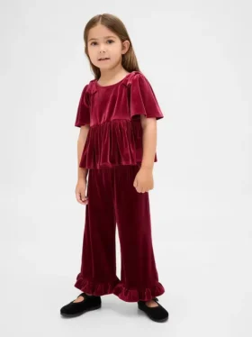 Conjunto de terciopelo con volantes para bebés y niños