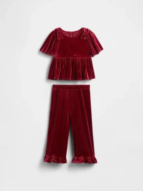 Conjunto de terciopelo con volantes para bebés y niños