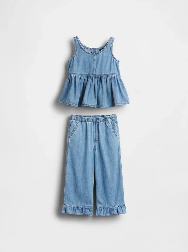Conjunto de vaqueros con volantes para bebés y niños