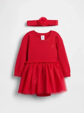 Conjunto de vestido y body de jerséu de tul para bebé