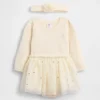 Conjunto de vestido y body de jerséu de tul para bebé