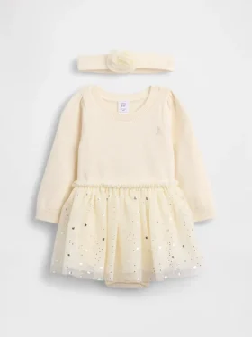Conjunto de vestido y body de jerséu de tul para bebé