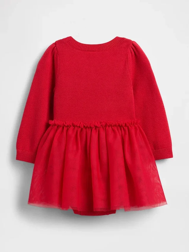 Conjunto de vestido y body de jerséu de tul para bebé