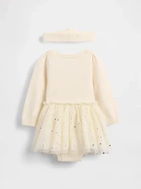 Conjunto de vestido y body de jerséu de tul para bebé