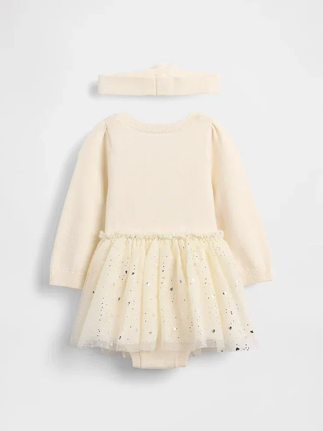 Conjunto de vestido y body de jerséu de tul para bebé
