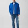 Consigue la chaqueta de trabajo holgada azul