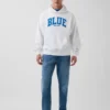 Consigue la sudadera con capucha de felpa francesa gruesa azul con logotipo