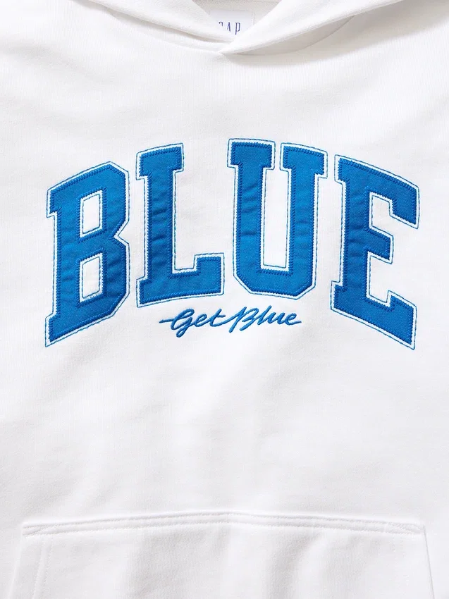 Consigue la sudadera con capucha de felpa francesa gruesa azul con logotipo
