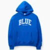 Consigue la sudadera con capucha de felpa francesa gruesa azul con logotipo