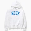 Consigue la sudadera con capucha de felpa francesa gruesa azul con logotipo