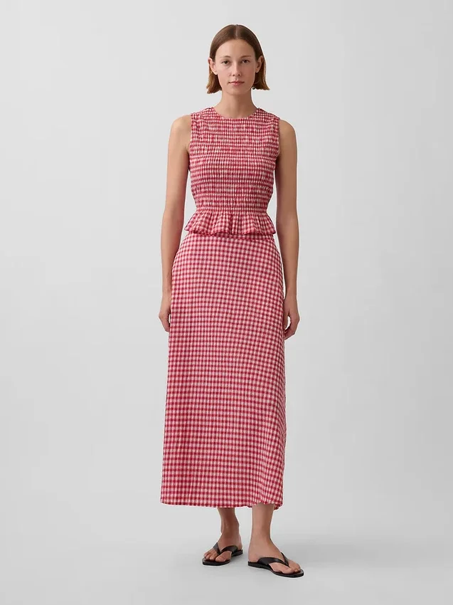 Falda larga de cuadros vichy