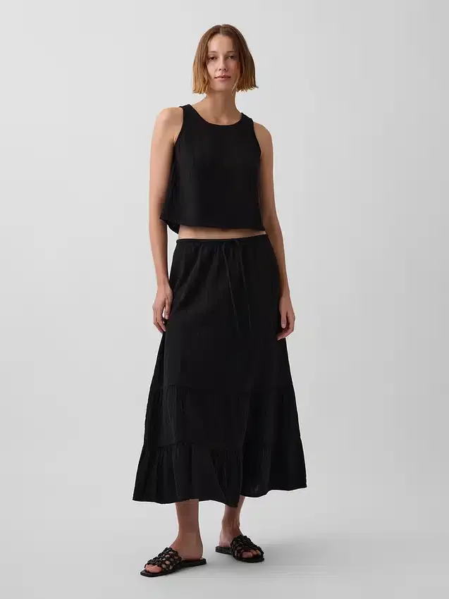 Falda maxi holgada en capas de gasa de algodón