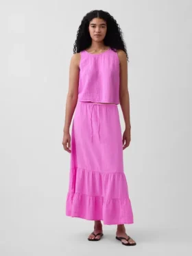Falda maxi holgada en capas de gasa de algodón
