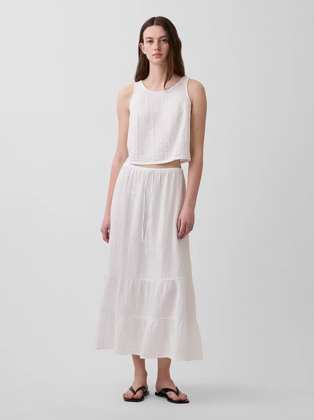 Falda maxi holgada en capas de gasa de algodón