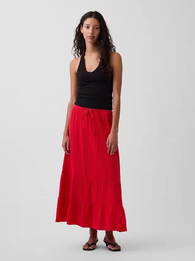 Falda maxi holgada en capas de gasa de algodón