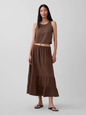 Falda maxi holgada en capas de gasa de algodón