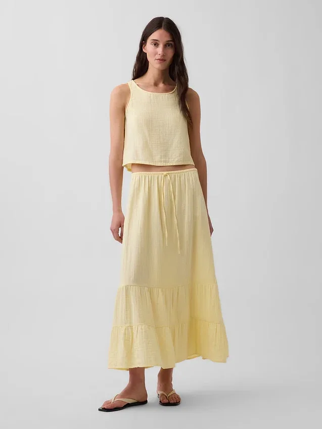 Falda maxi holgada en capas de gasa de algodón