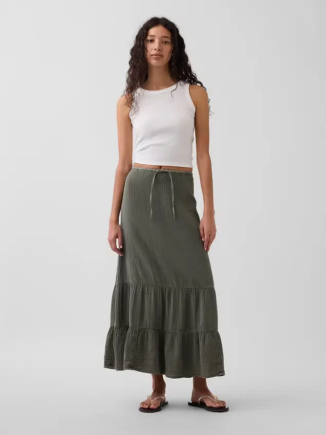 Falda maxi holgada en capas de gasa de algodón