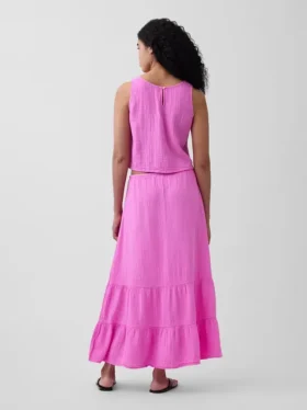 Falda maxi holgada en capas de gasa de algodón