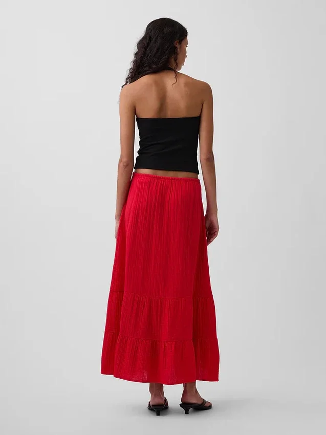 Falda maxi holgada en capas de gasa de algodón