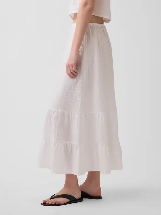 Falda maxi holgada en capas de gasa de algodón