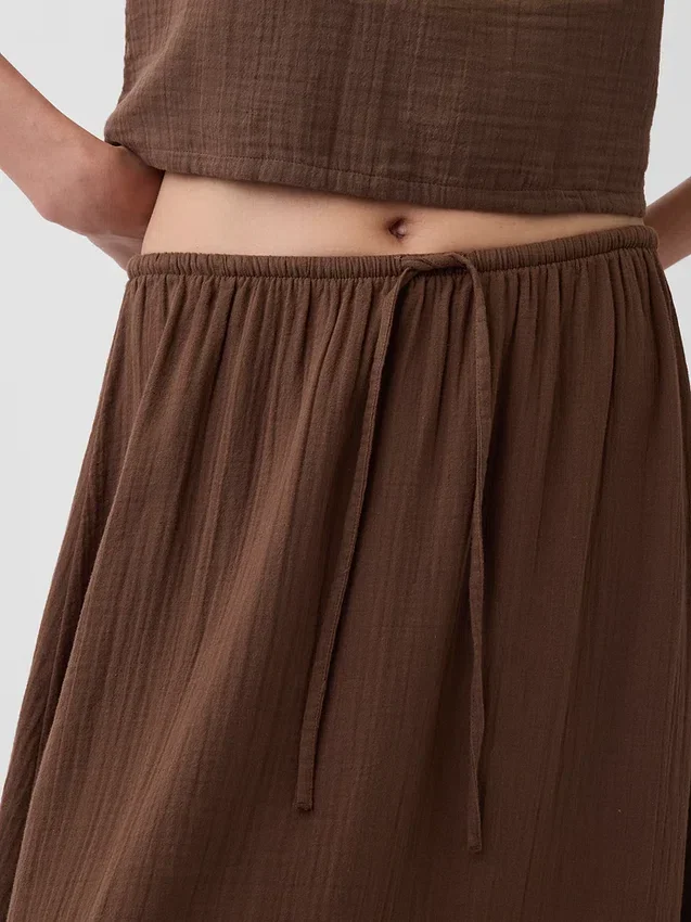 Falda maxi holgada en capas de gasa de algodón
