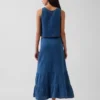 Falda maxi holgada en capas de gasa de algodón con efecto denim