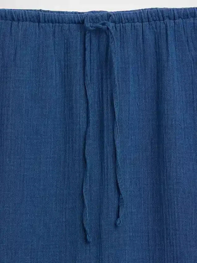 Falda maxi holgada en capas de gasa de algodón con efecto denim