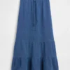 Falda maxi holgada en capas de gasa de algodón con efecto denim