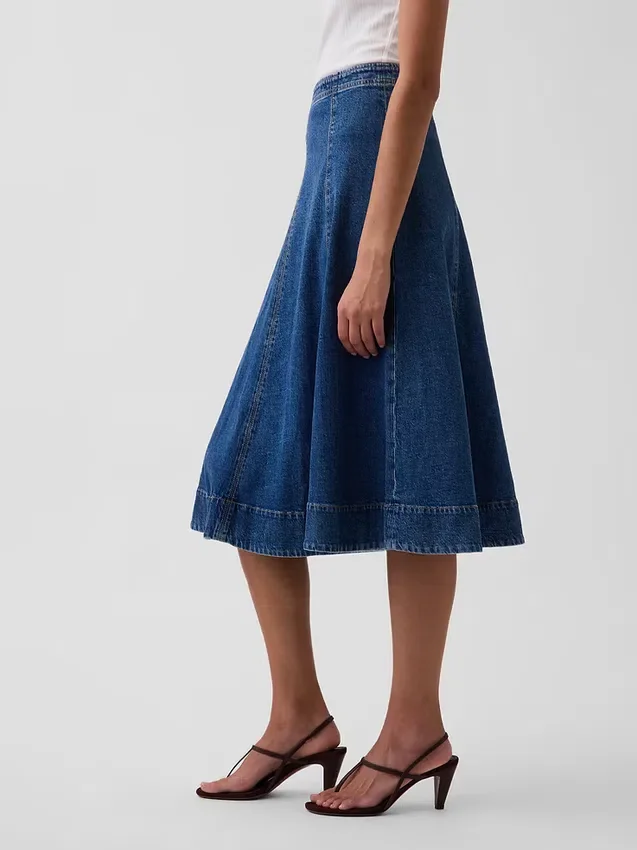 Falda midi de mezclilla con corte de tulipán