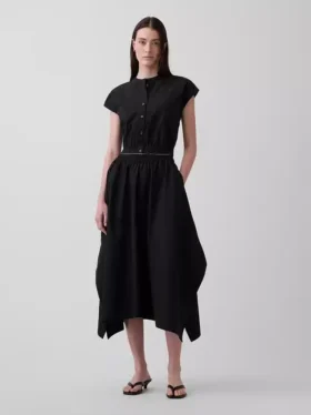 Falda midi de popelín con dobladillo en forma de pañuelo