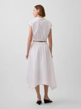 Falda midi de popelín con dobladillo en forma de pañuelo