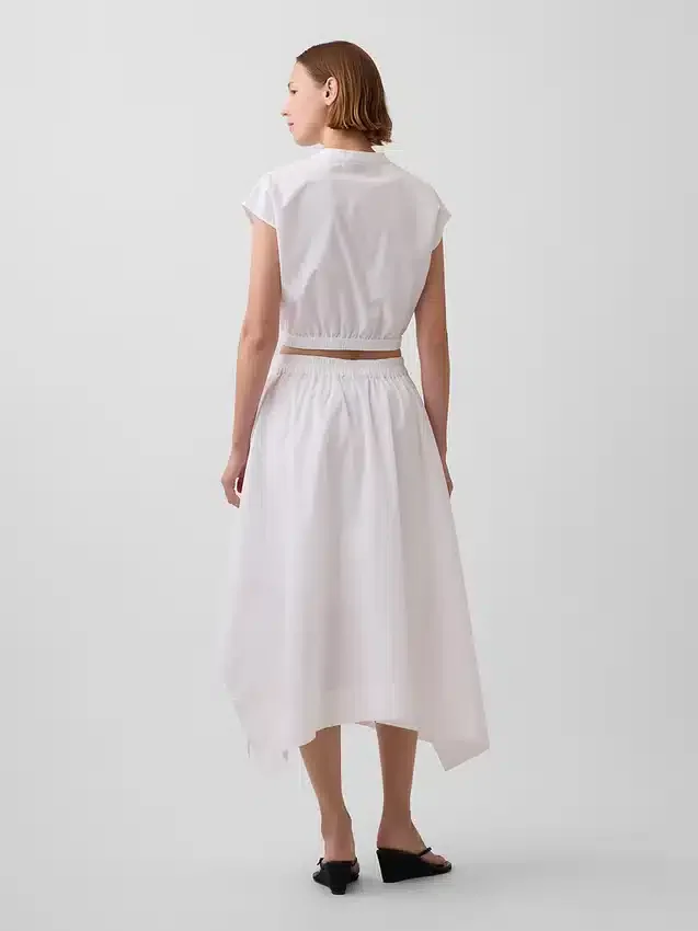 Falda midi de popelín con dobladillo en forma de pañuelo