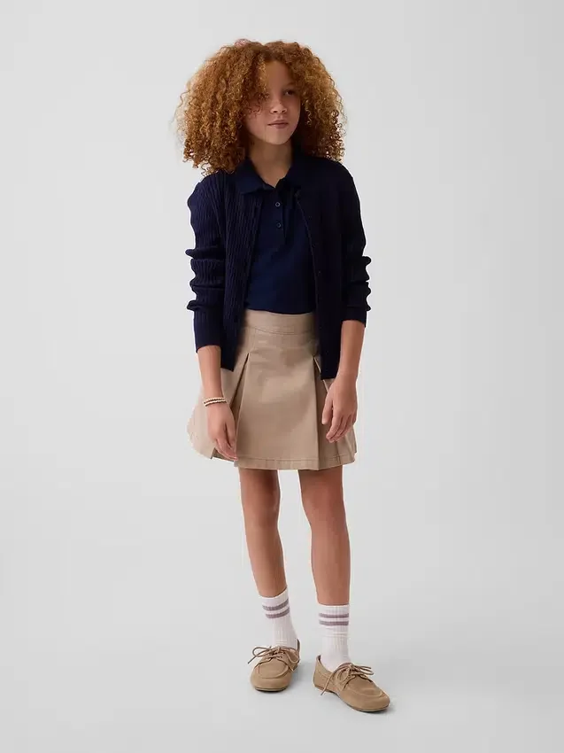 Faldapantalón plisada de color caqui para uniforme infantil