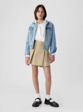 Faldapantalón plisada de color caqui para uniforme infantil