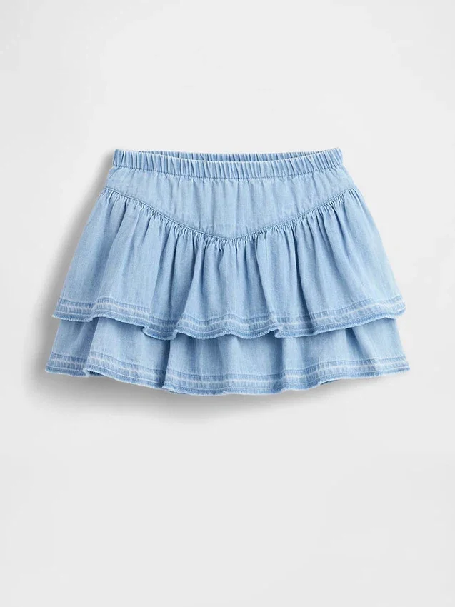 Faldita-pantalón de mezclilla con volantes para Bebé y Niño