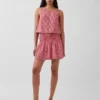 Faldita-pantalón mini de gasa de algodón con cintura fruncida