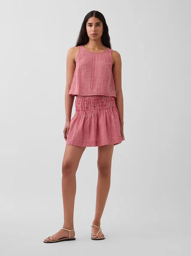 Faldita-pantalón mini de gasa de algodón con cintura fruncida