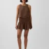 Faldita-pantalón mini de gasa de algodón con cintura fruncida