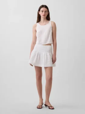 Faldita-pantalón mini de gasa de algodón con cintura fruncida