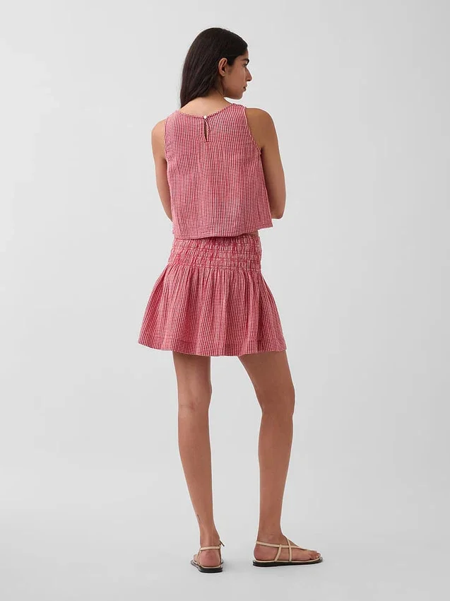 Faldita-pantalón mini de gasa de algodón con cintura fruncida