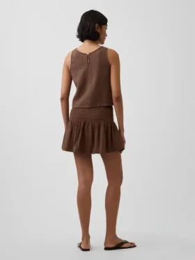 Faldita-pantalón mini de gasa de algodón con cintura fruncida