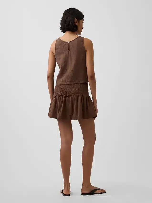 Faldita-pantalón mini de gasa de algodón con cintura fruncida