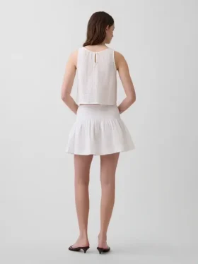 Faldita-pantalón mini de gasa de algodón con cintura fruncida