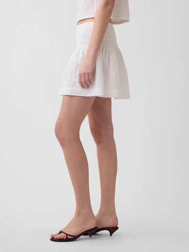 Faldita-pantalón mini de gasa de algodón con cintura fruncida