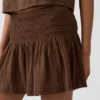 Faldita-pantalón mini de gasa de algodón con cintura fruncida