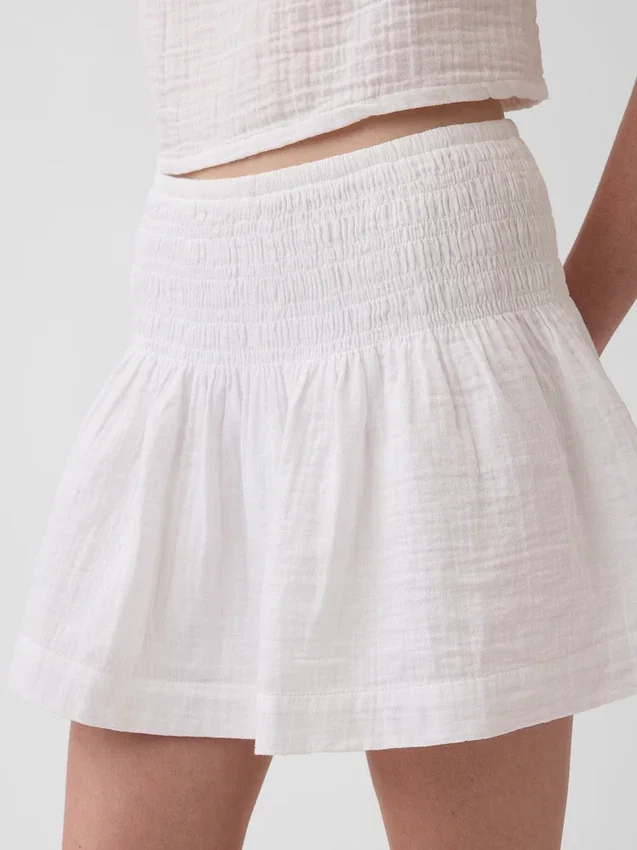 Faldita-pantalón mini de gasa de algodón con cintura fruncida